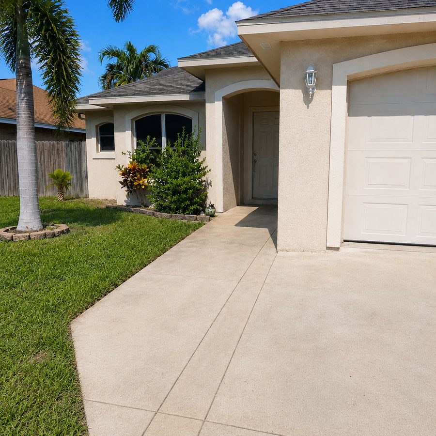 Clean home exterior and driveway after pressure washing